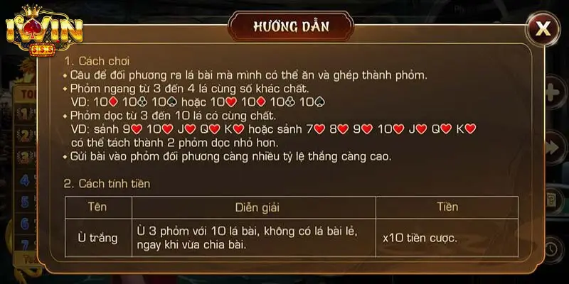 Phỏm online Iwin có luật chơi tương tự như truyền thống